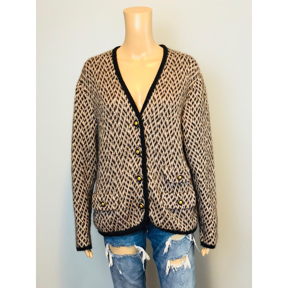 RARE BASLER Printed angora mohair cardigan sweater